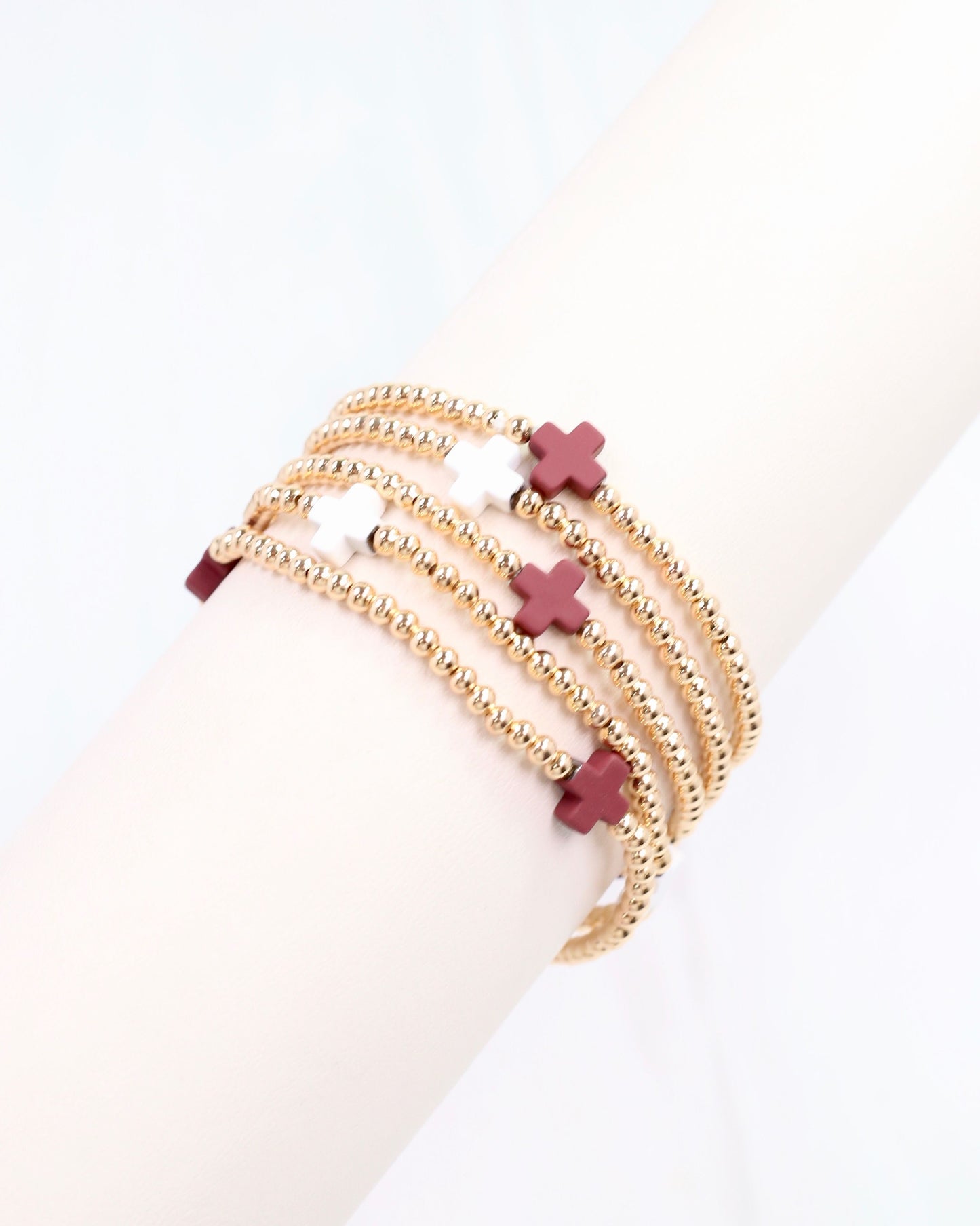 Brittany Cross Bracelet Set Maroon White