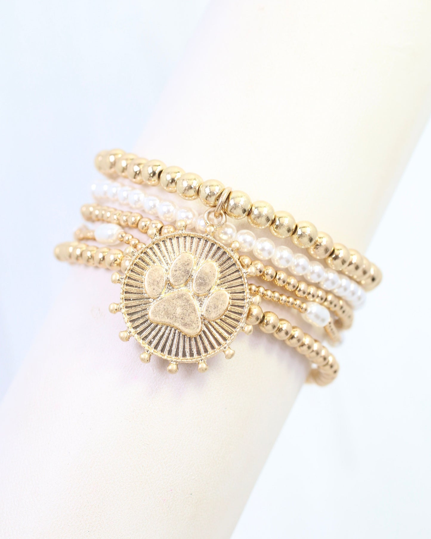 Carmen Coin Beaded Bracelet Set Paw Print Worn Gold
