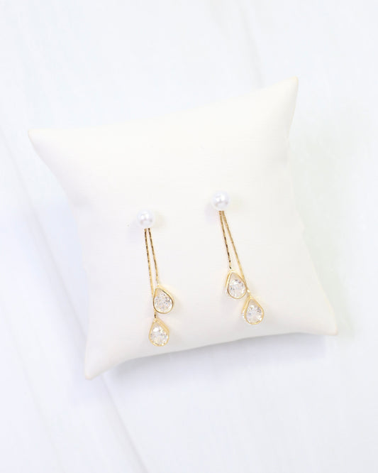 Nara Pearl CZ Dangle Earring WR Gold