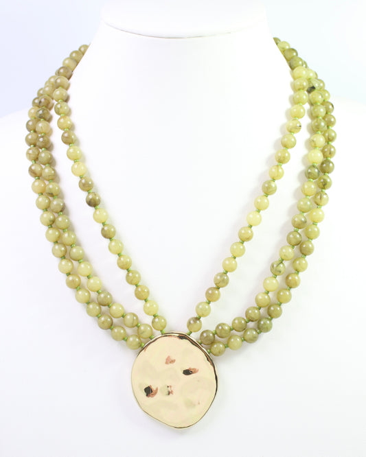 Kori Beaded Layered Necklace with Pendant Olive