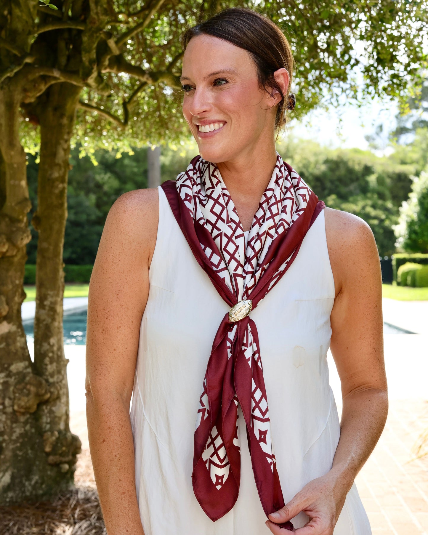 Langston Geometric Scarf Large Maroon White