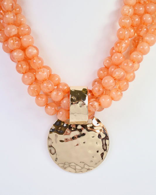 Laven Layered Beaded Necklace with Pendant Coral
