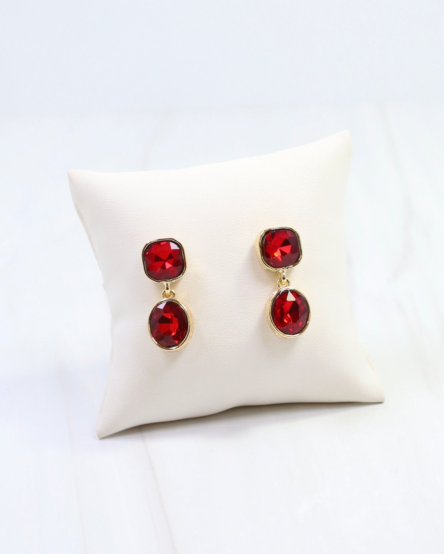 Elena Hammered Crystal Drop Earring Red