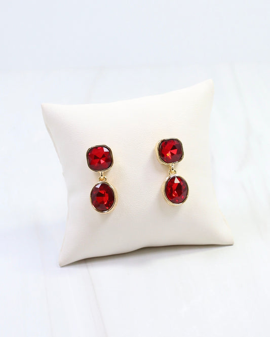 Elena Hammered Crystal Drop Earring Red