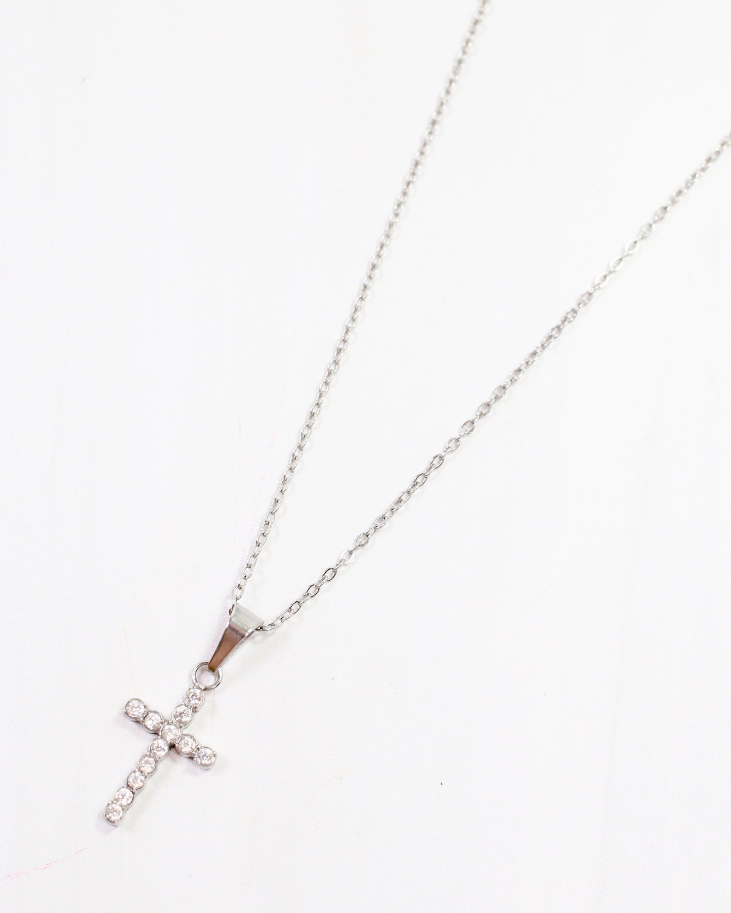 Jamey CZ Cross Necklace Silver