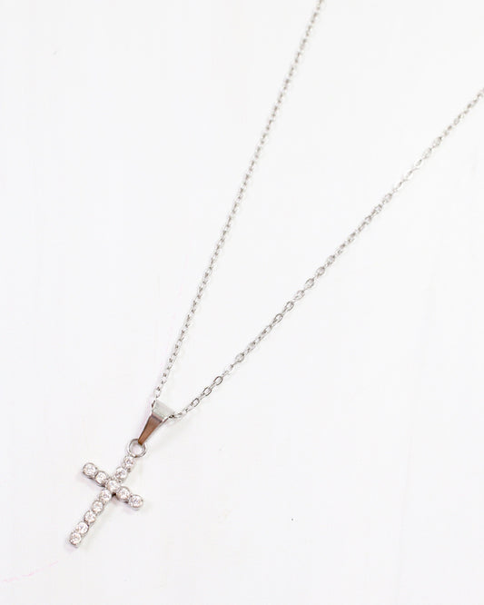 Jamey CZ Cross Necklace Silver