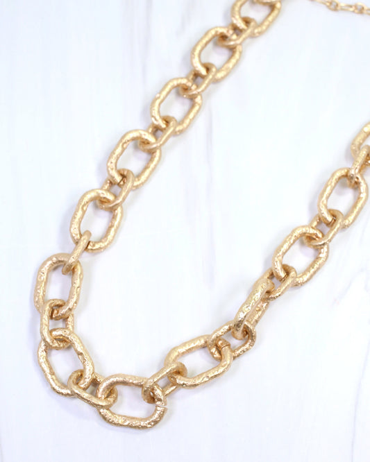 Ailani Hammered Link Necklace Worn Gold