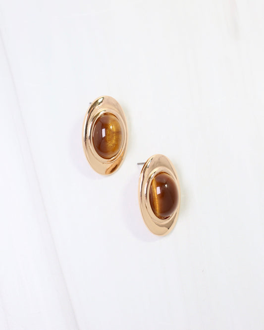 Queens Oval Stone Earring Gold