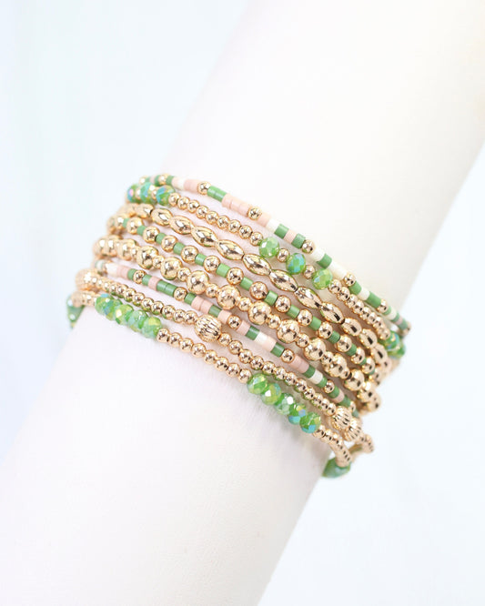 Gabriela Gold Beaded Bracelet Set Green