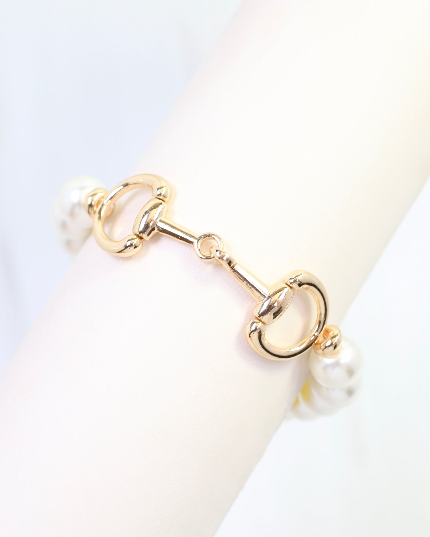 Gigi Pearl Horsebit Stretch Bracelet Cream