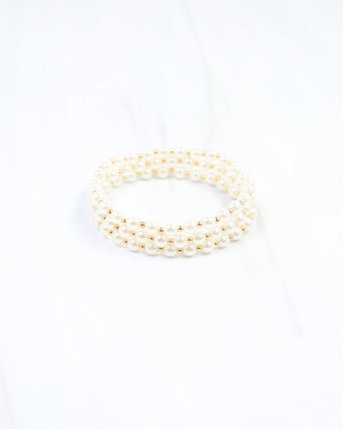 Batten Stretch Pearl Bracelet Set Gold