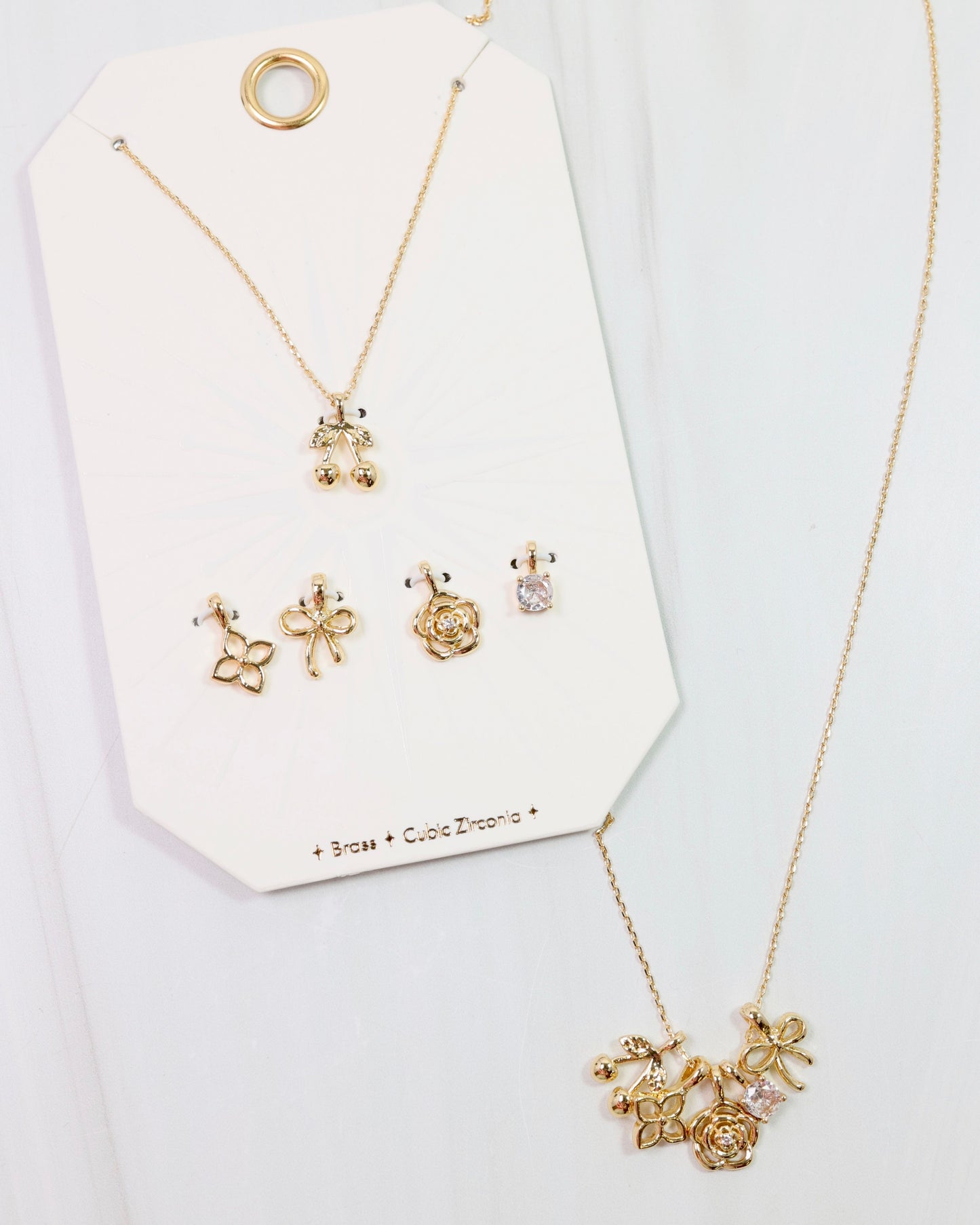 Cherry on Top Charm Necklace Set Gold