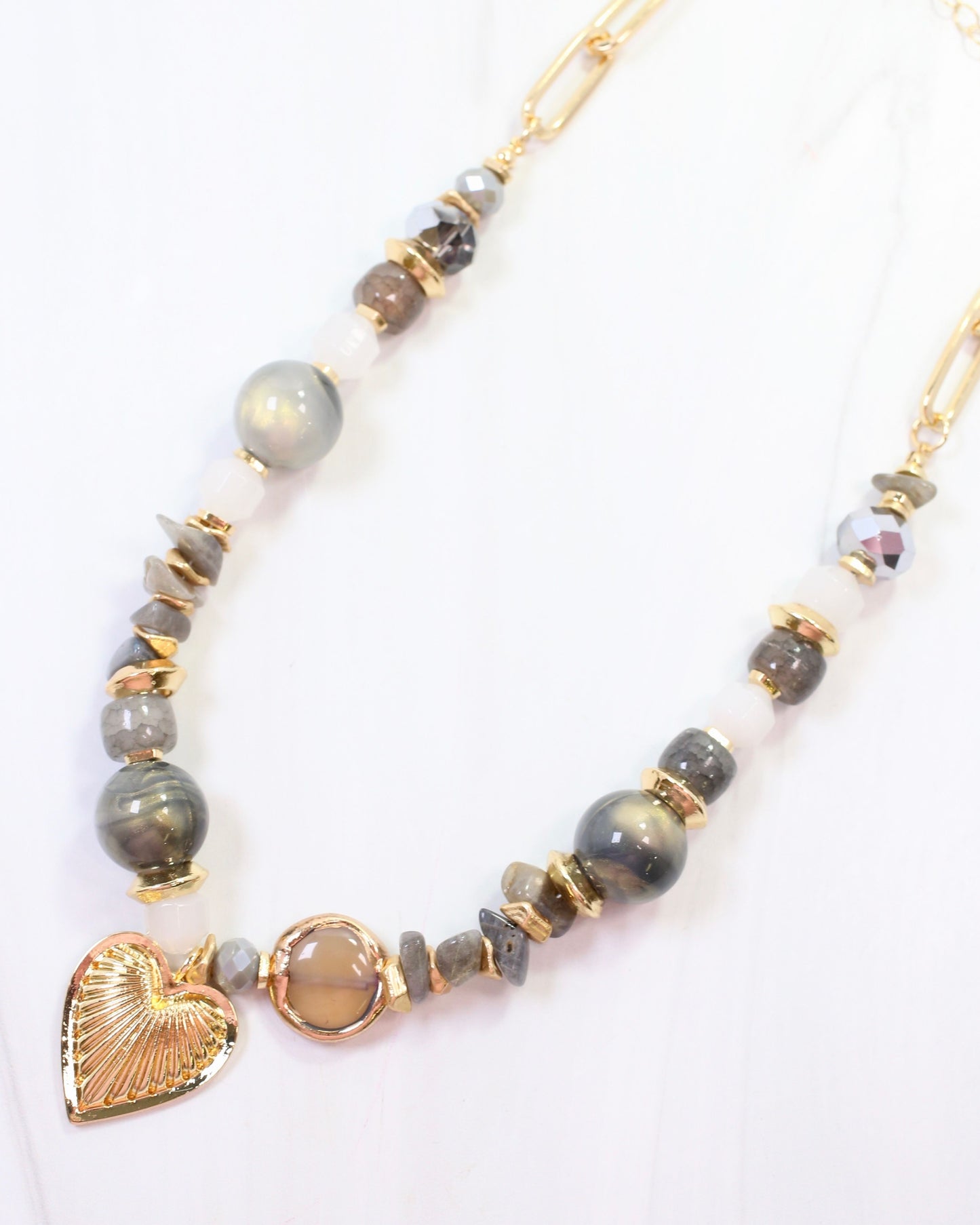 Sarasota Stone Charm Necklace Gray