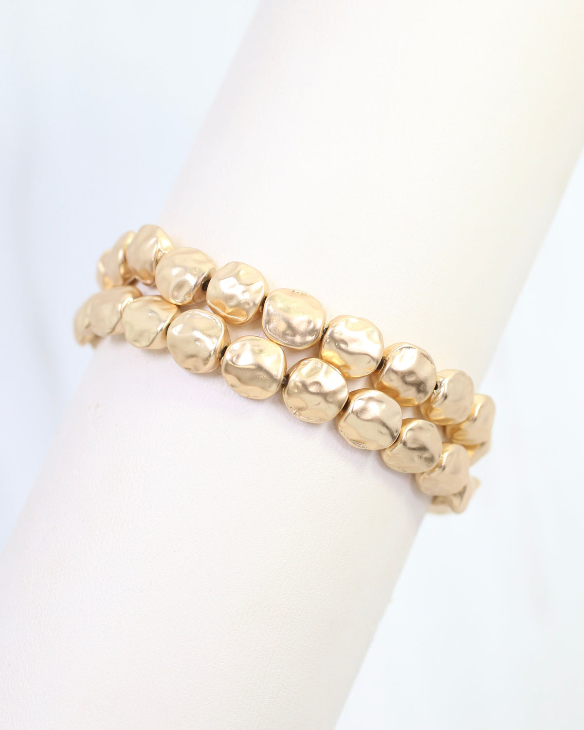BellaMar Beaded Nugget Stretch Bracelet Worn Gold
