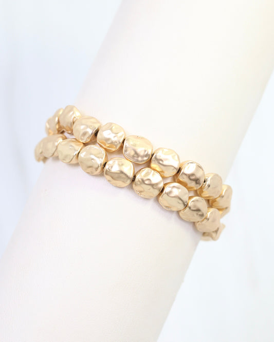 BellaMar Beaded Nugget Stretch Bracelet Worn Gold