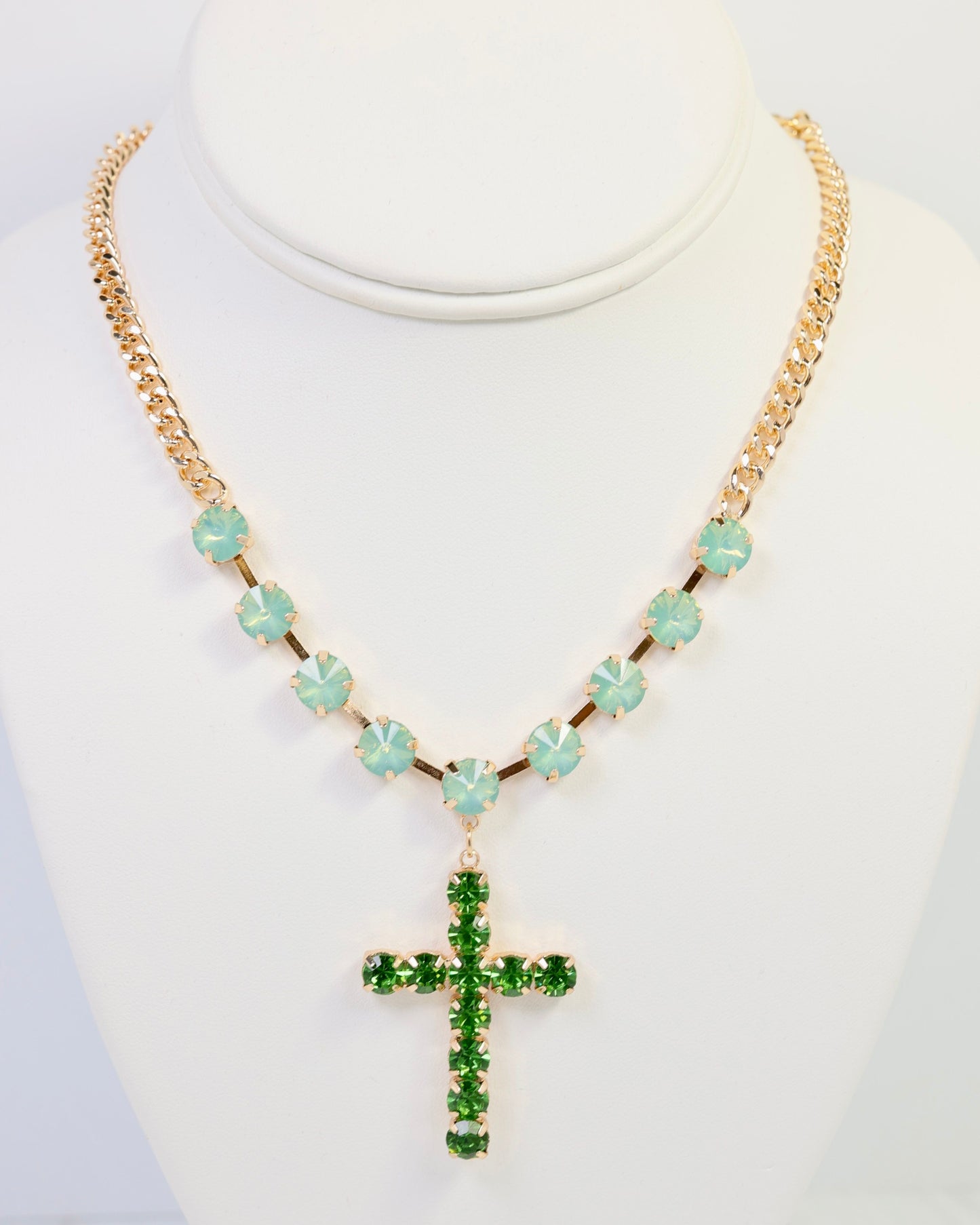 Richland Rhinestone Cross Necklace Green