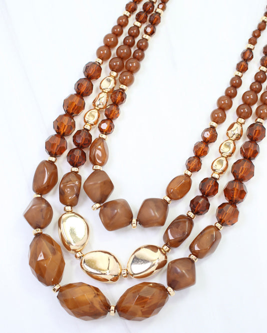 Adalee Beaded Necklace Brown