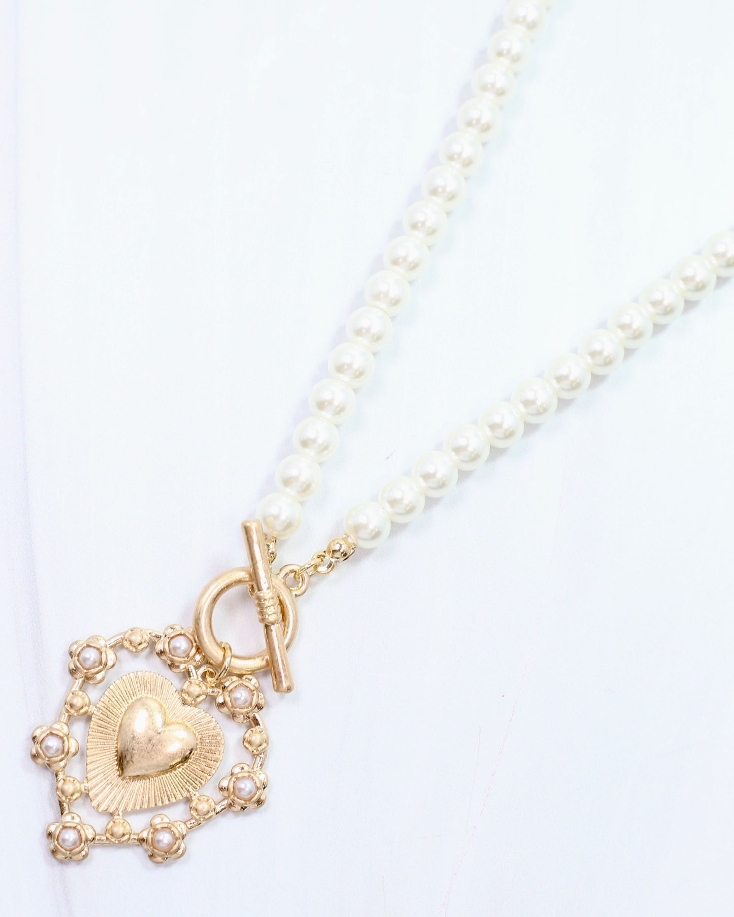 Cason Pearl and Heart Pendant Worn Gold