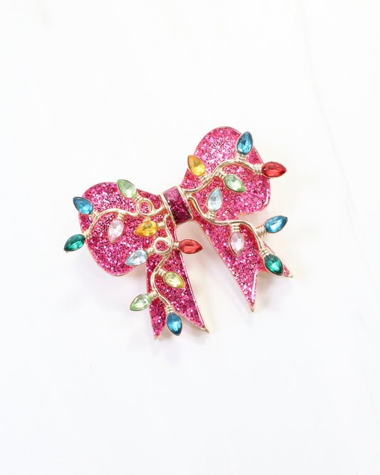 Bright and Merry Bow Brooch Hot Pink