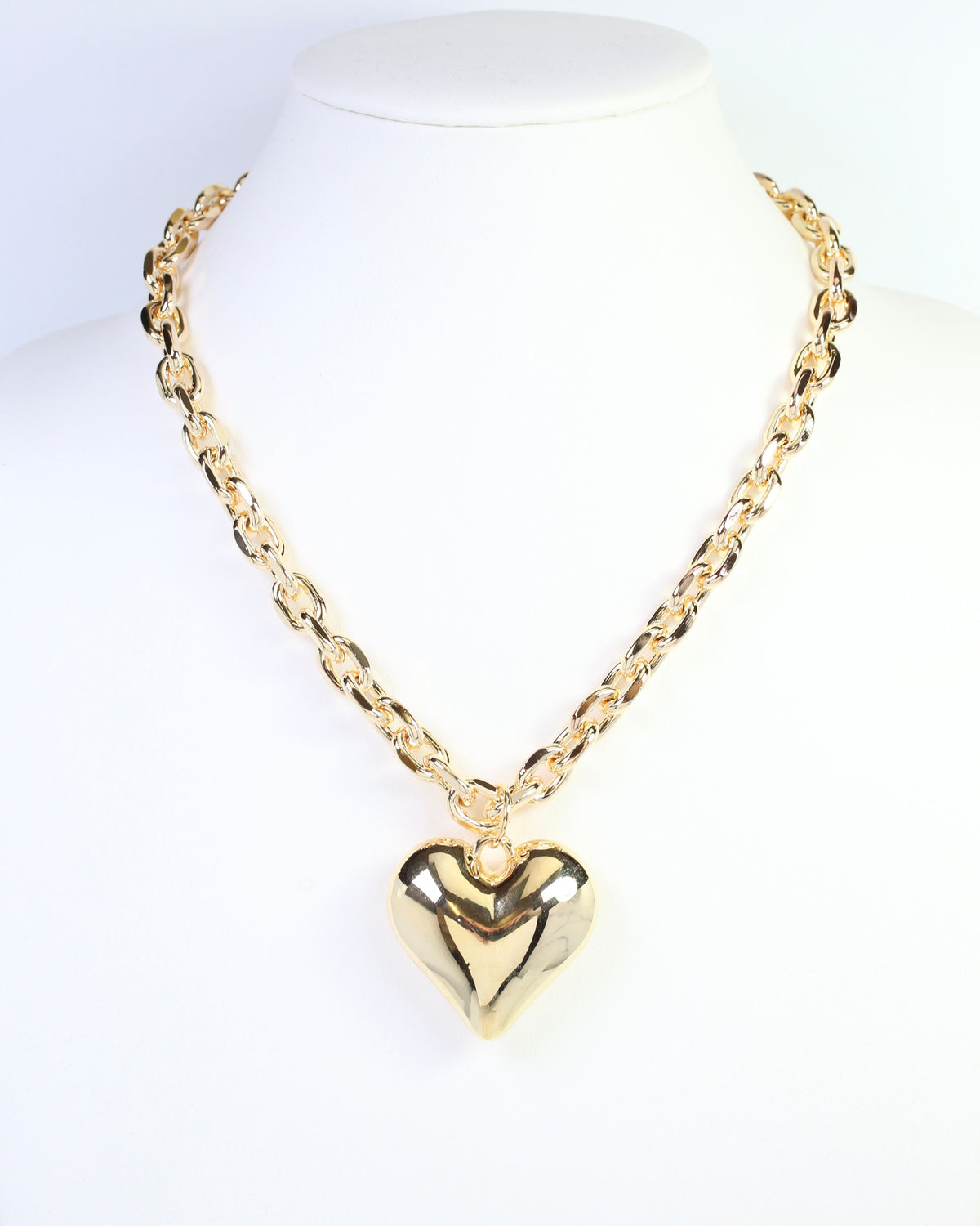 Peyton Large Puffy Heart Necklace WR Gold