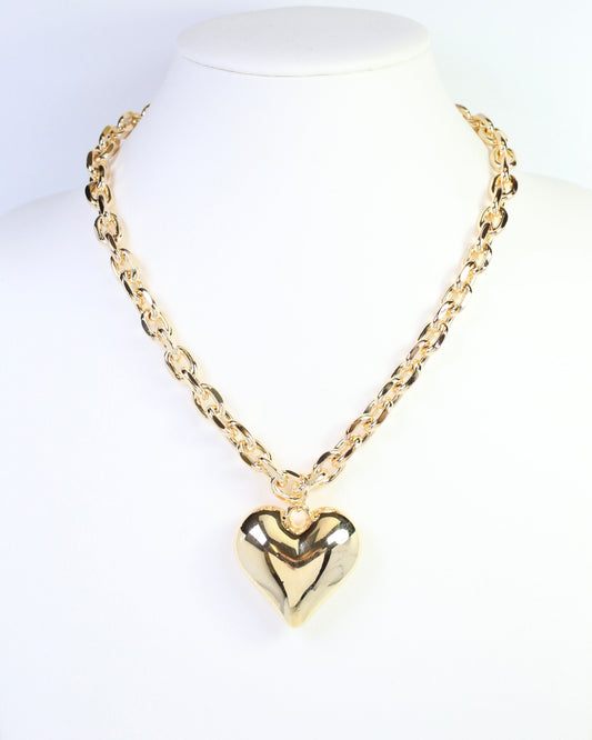 Peyton Large Puffy Heart Necklace WR Gold