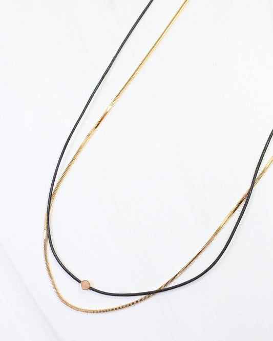 Paula Cord and Chain Layered Necklace Black