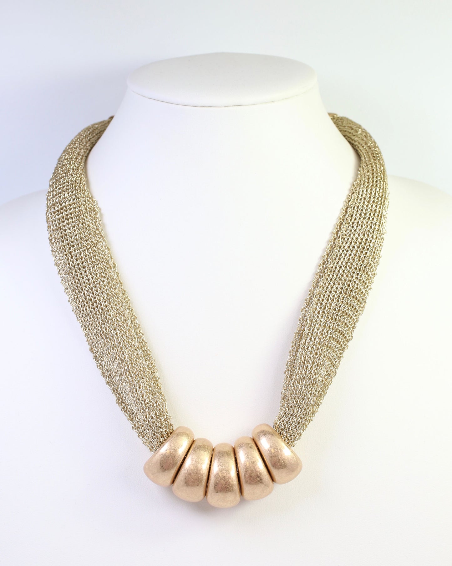 Utica Mesh Beaded Necklace Worn Gold