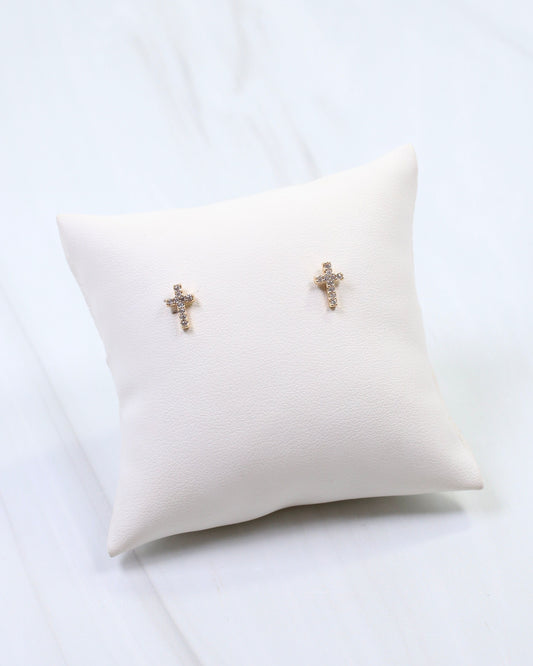 Aveline CZ Cross Stud Earring Gold