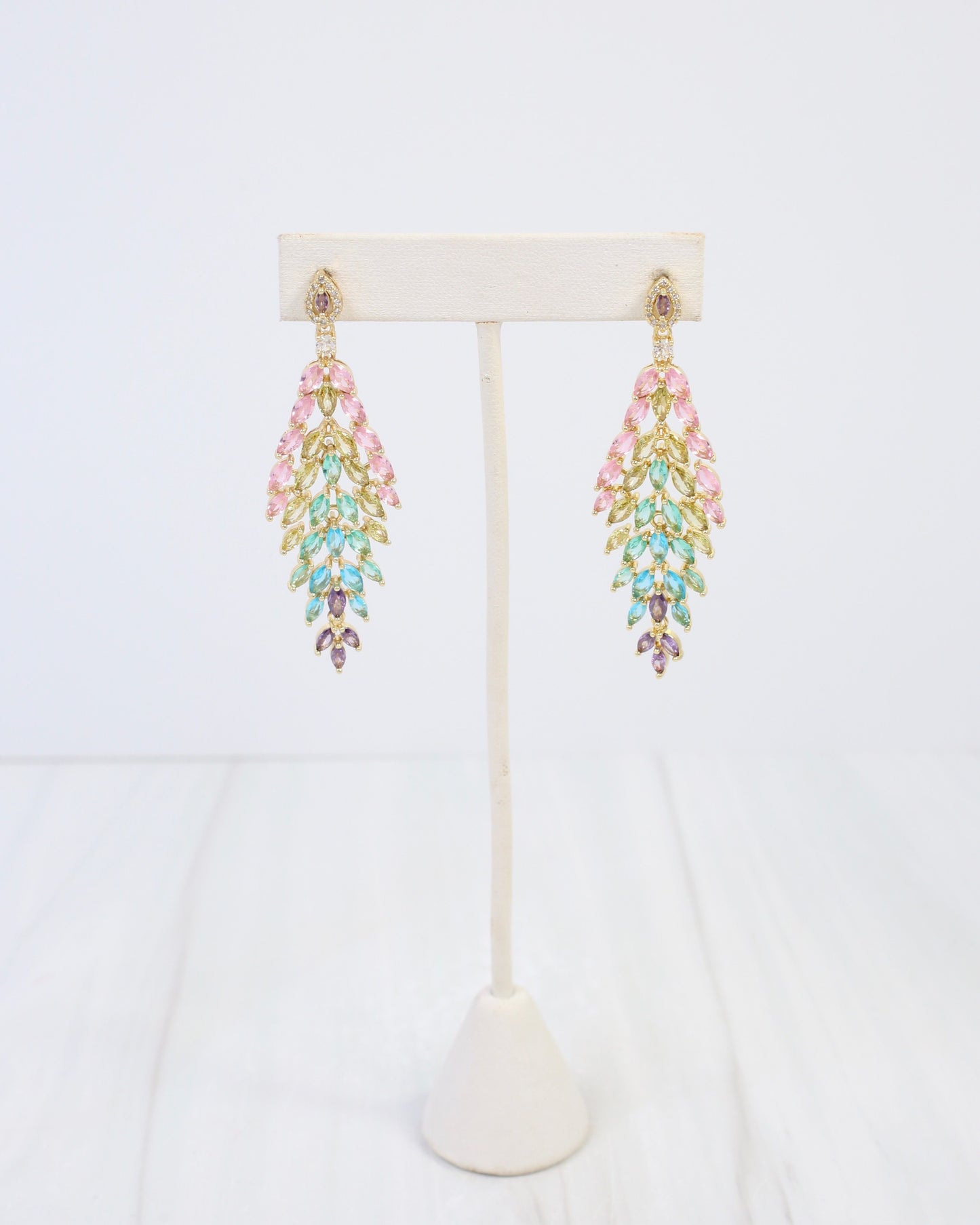 Raton Multi Colored Crystal Dangle Earring WR Gold