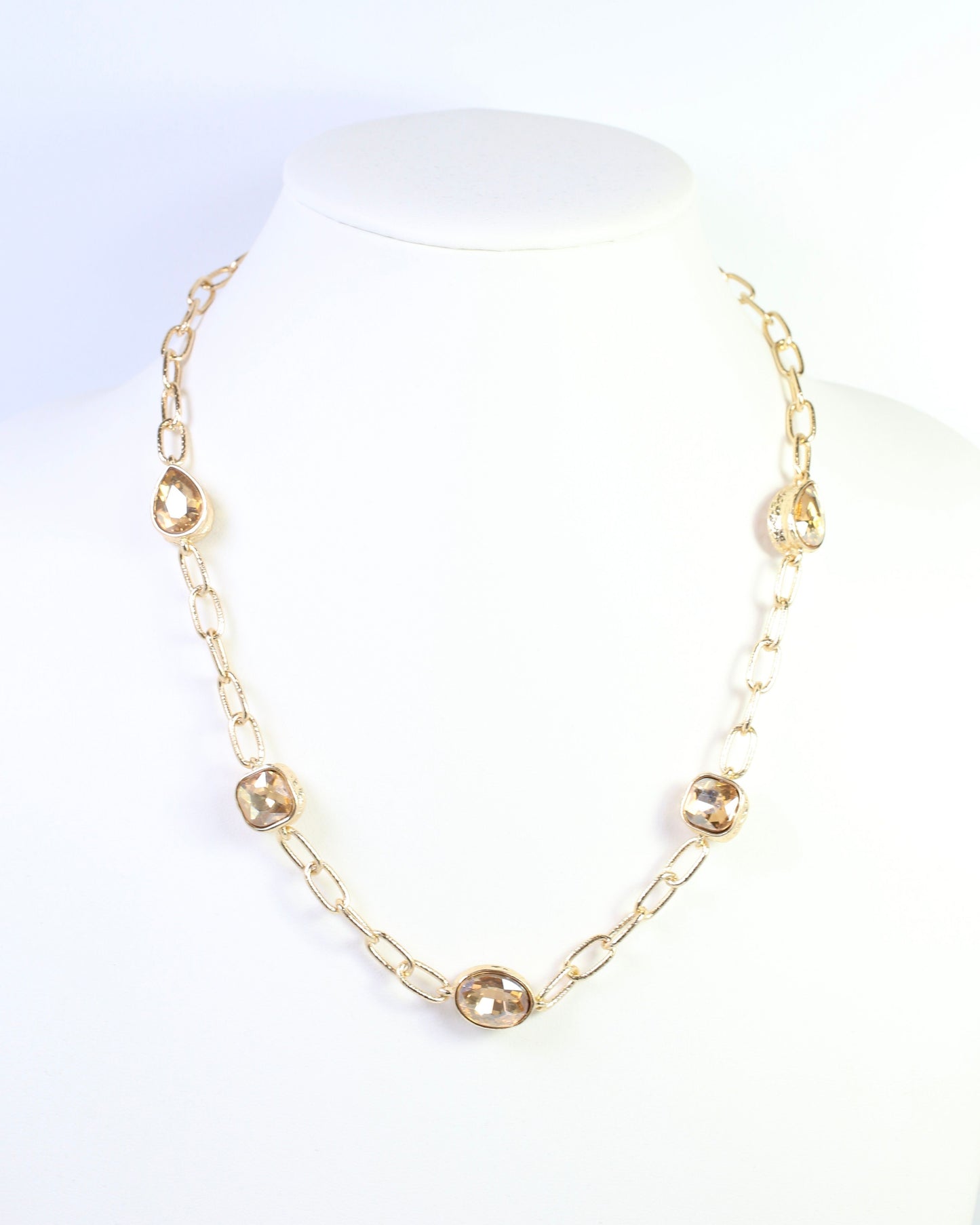 Elena Hammered Crystal Link Necklace Champagne