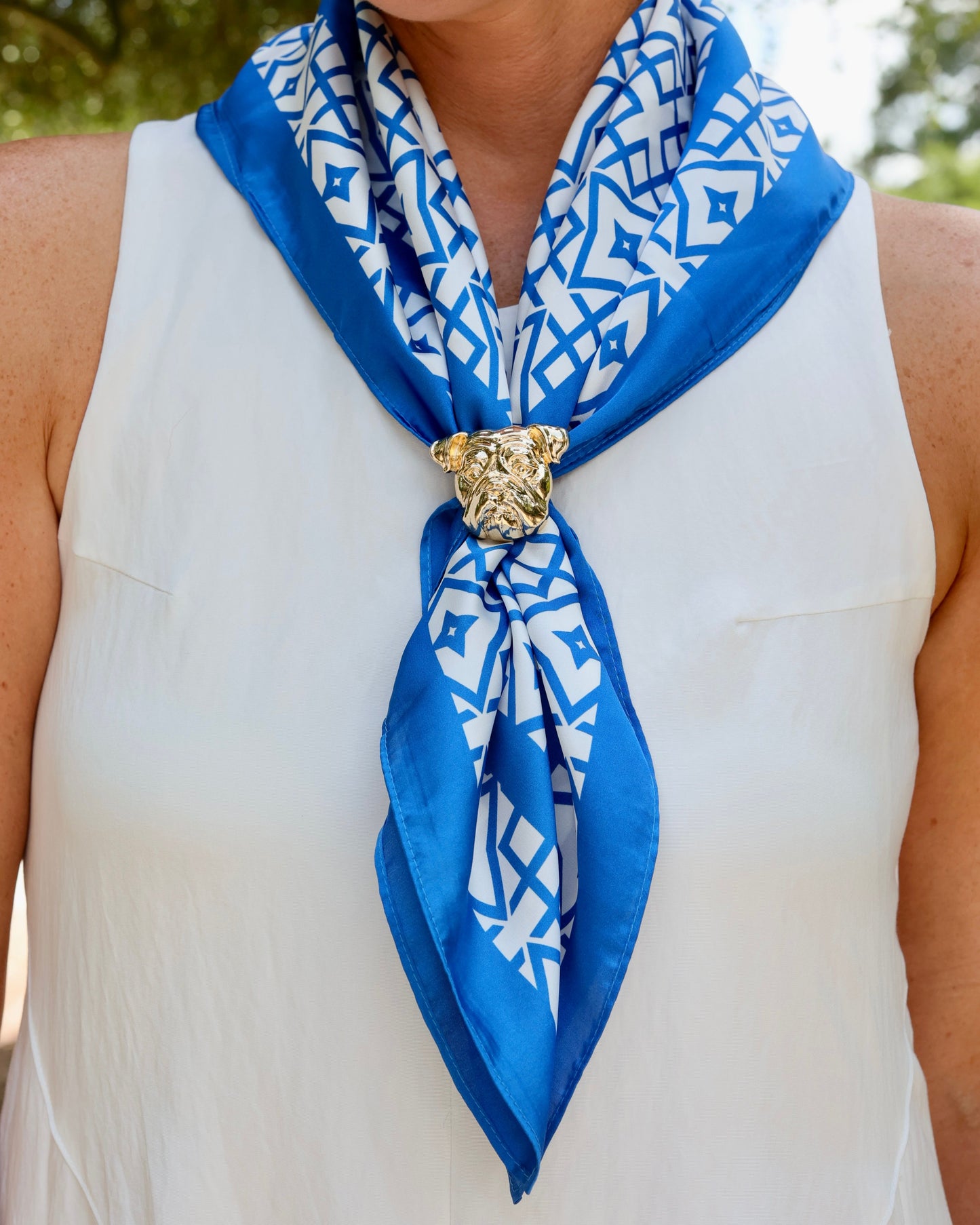 Langston Geometric Scarf Medium Blue White