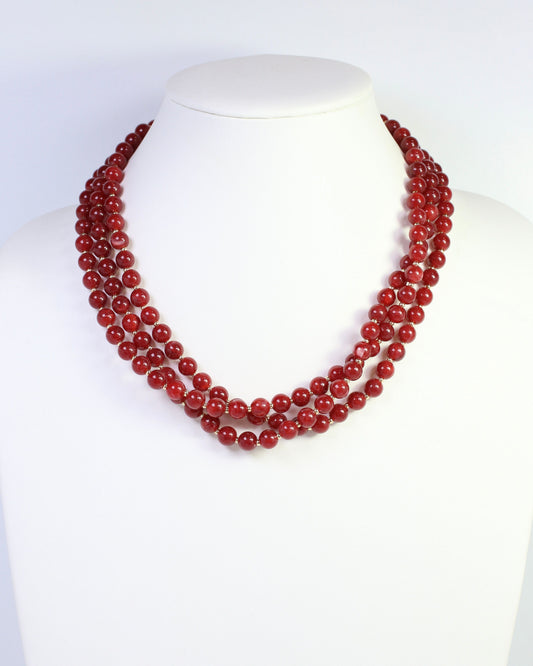 Brinley Beaded Layered Necklace Burgundy