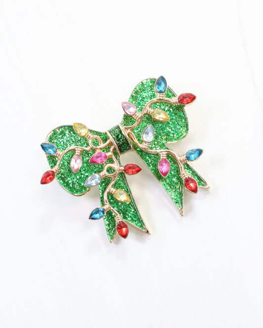 Bright and Merry Bow Brooch Green