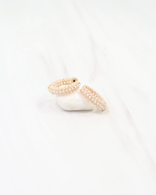 Jacksonville Pearl Pave Huggie Hoop Earring Gold