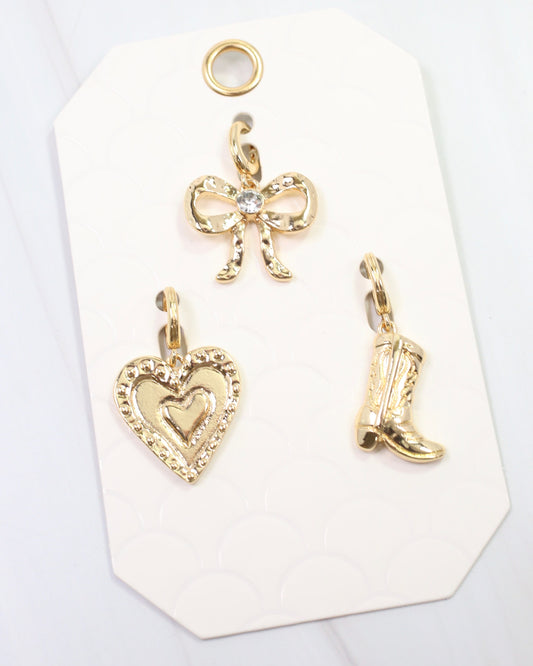 Boot and Bow Charm Set Gold