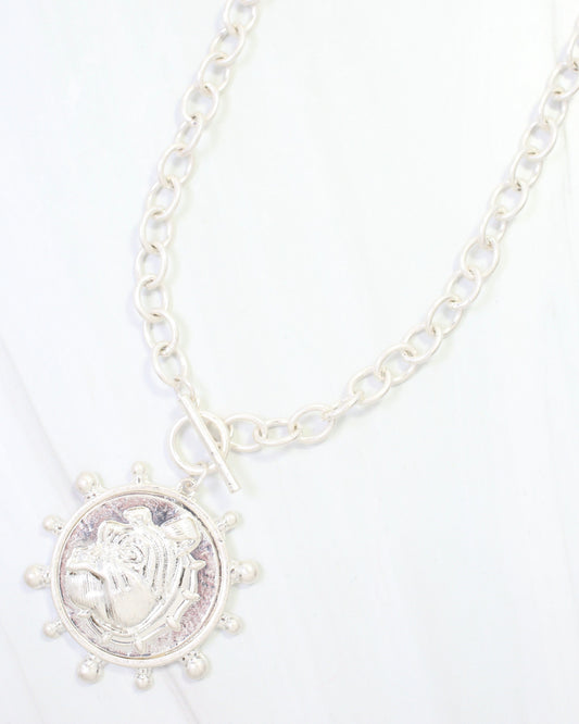 Collin Dog Coin Toggle Necklace Worn Silver