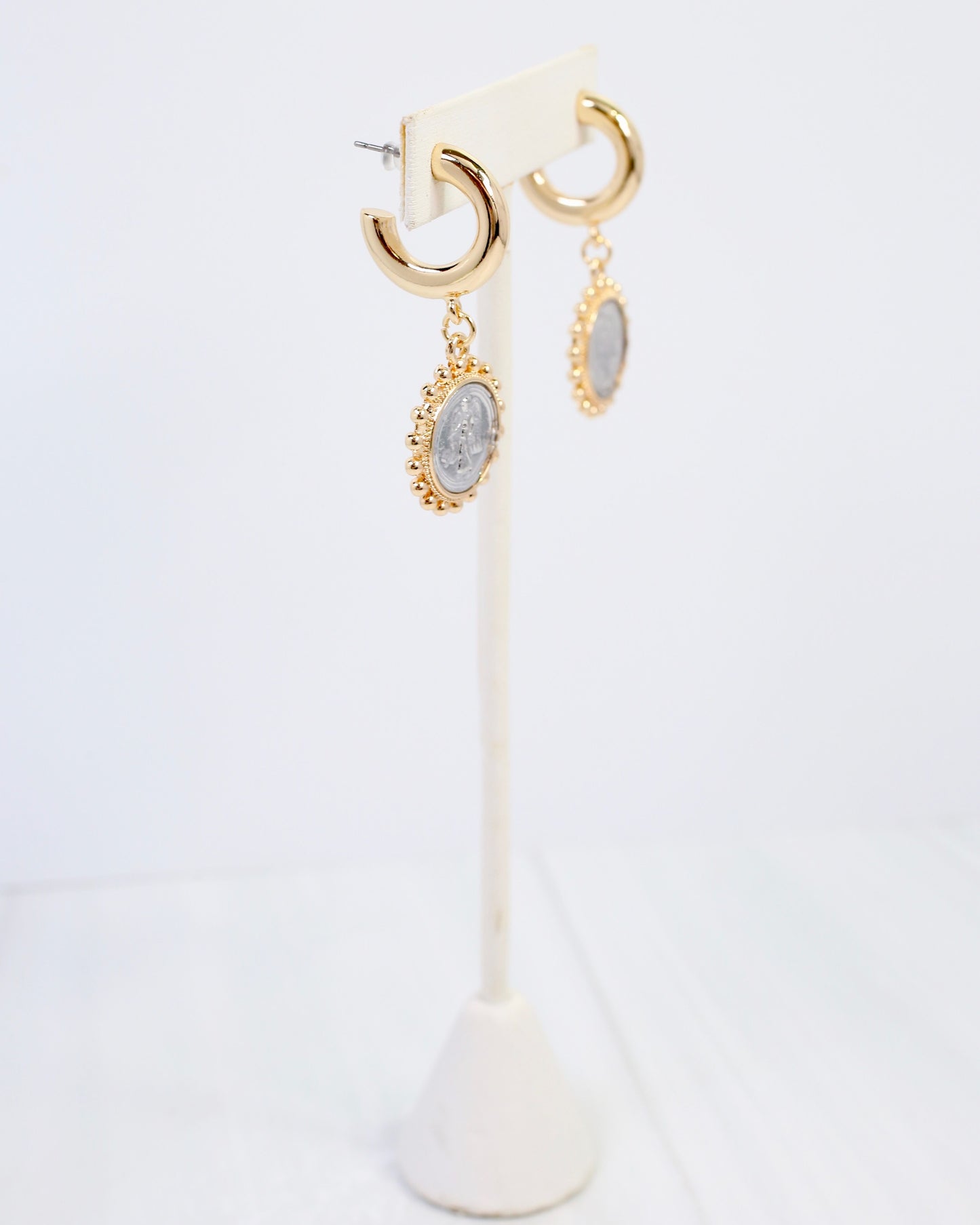 Kirksville Coin Dangle Hoop Earring Gold