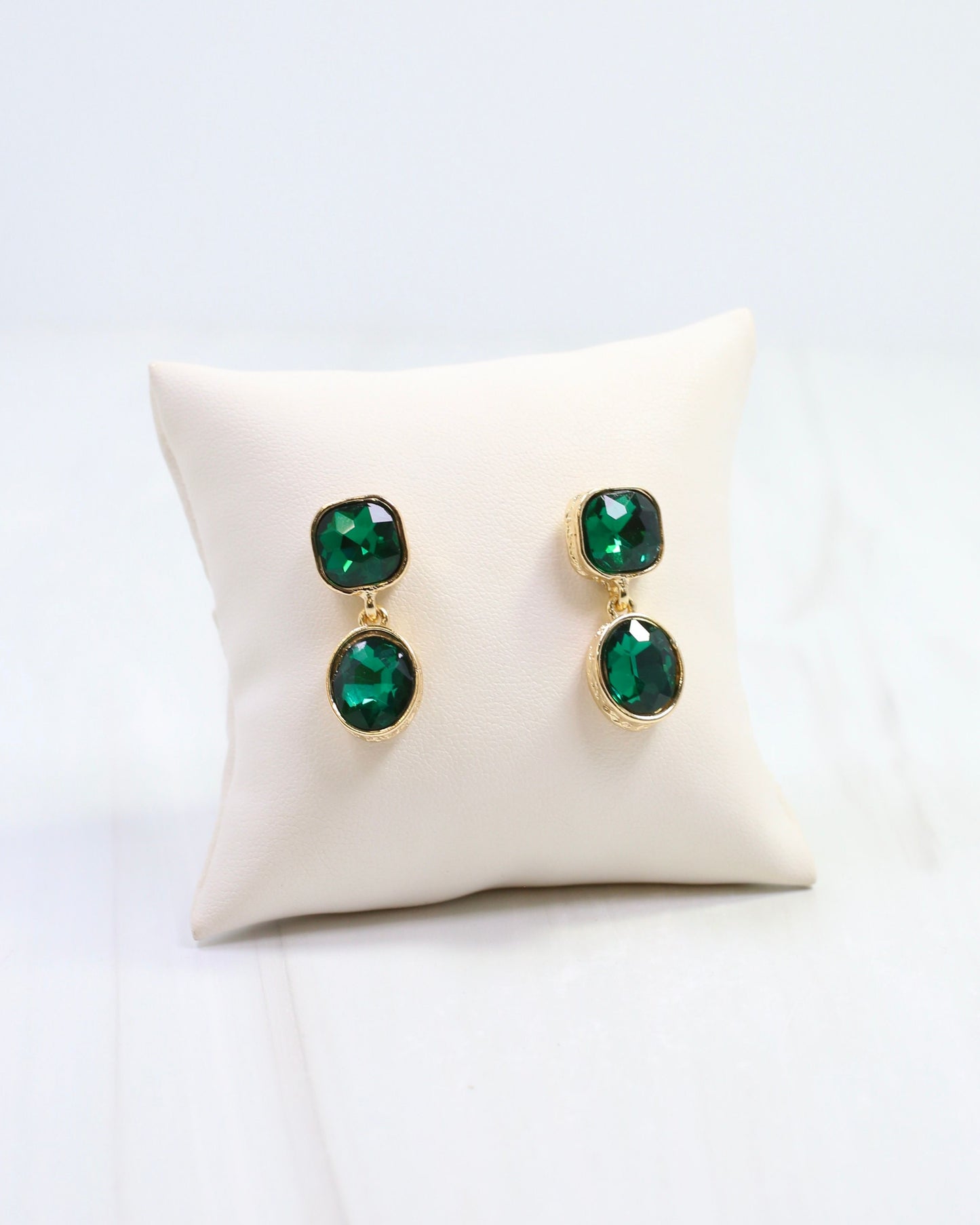 Elena Hammered Crystal Drop Earring Emerald
