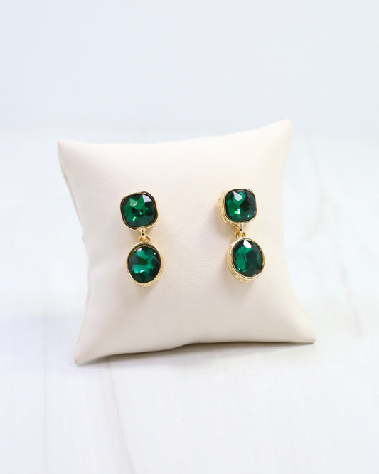Elena Hammered Crystal Drop Earring Emerald