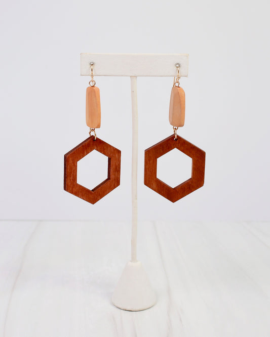 Catania Wooden Dangle Earring Brown