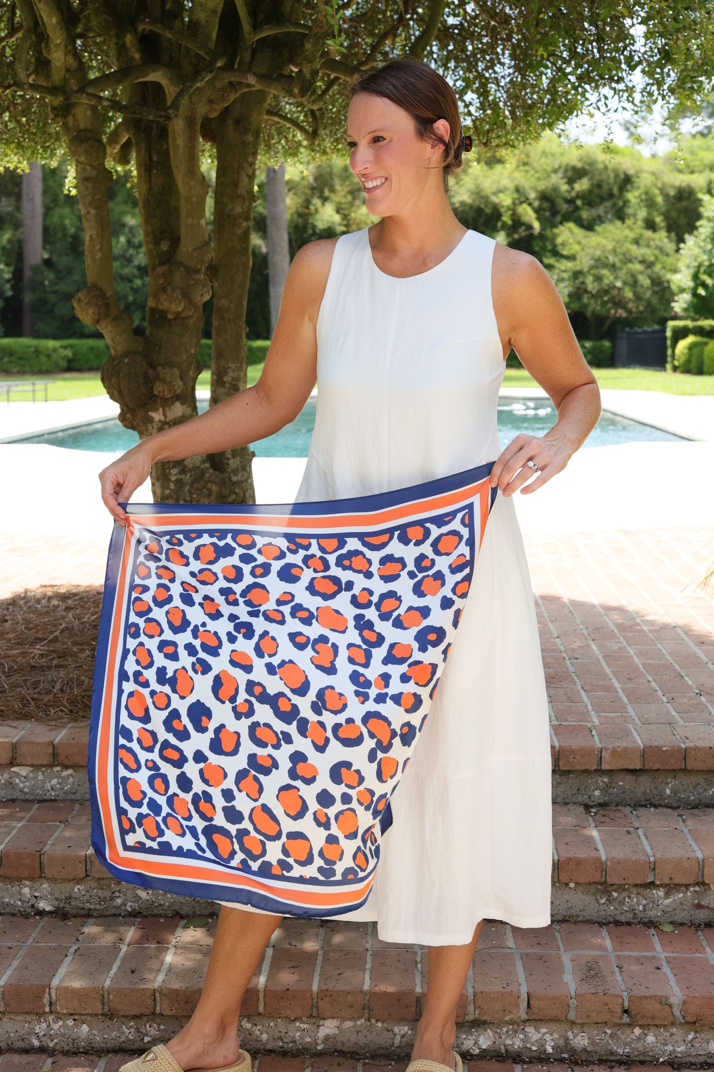 Meredith Spotted Scarf Medium Navy Orange