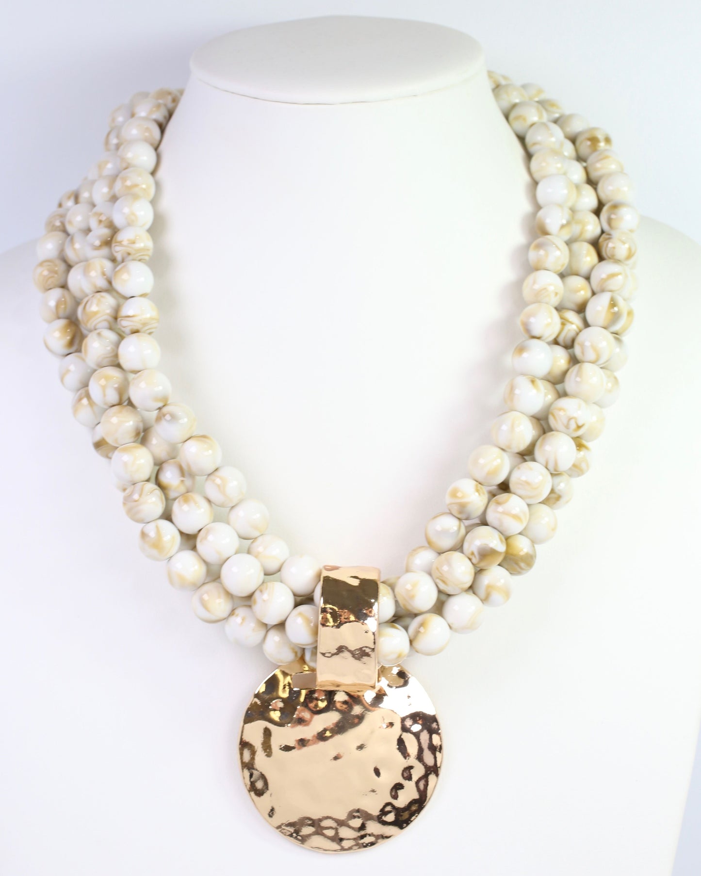 Laven Layered Beaded Necklace with Pendant Natural