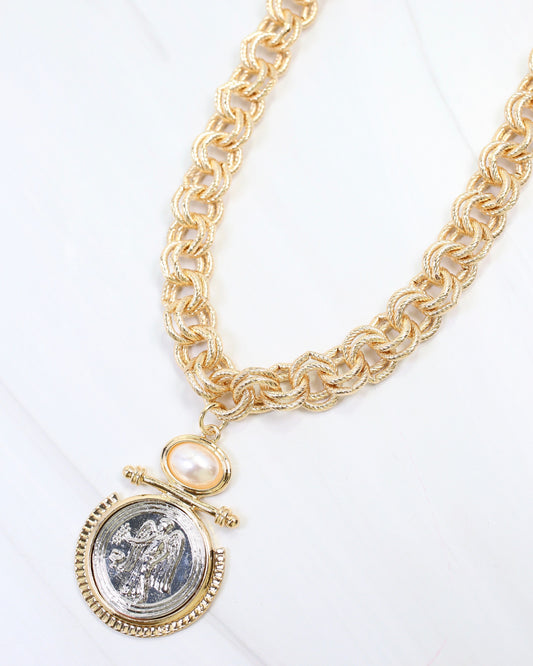 Kirksville Coin Pendant Link Necklace Gold