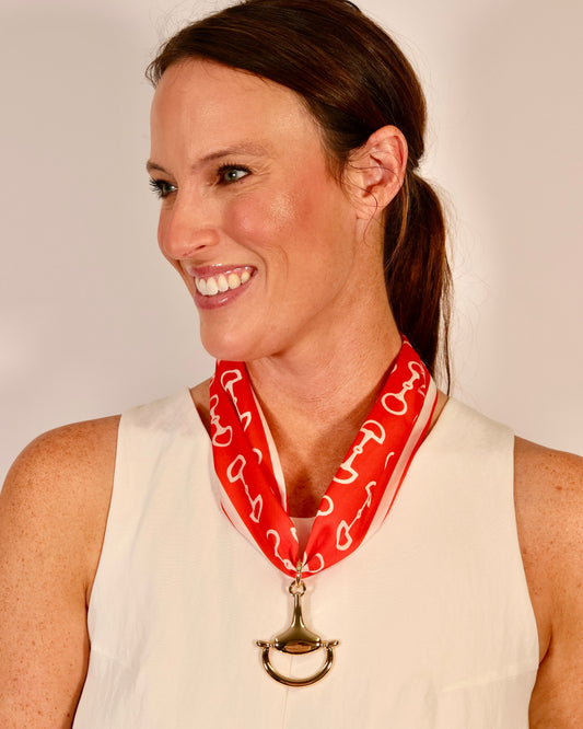 Ida Horsebit Pendant Scarf Necklace Red White