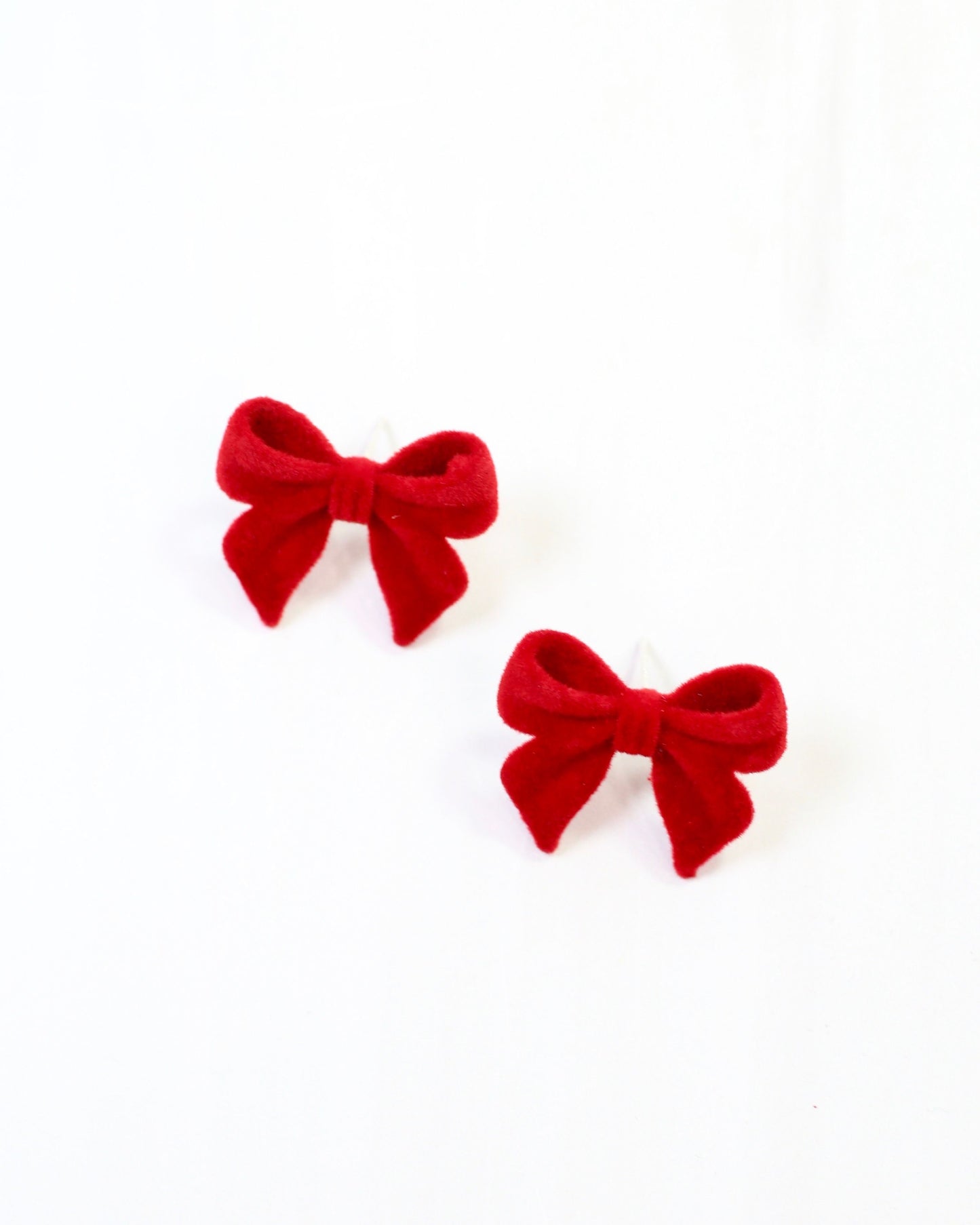 Angelina Velvet Bow Earring Red