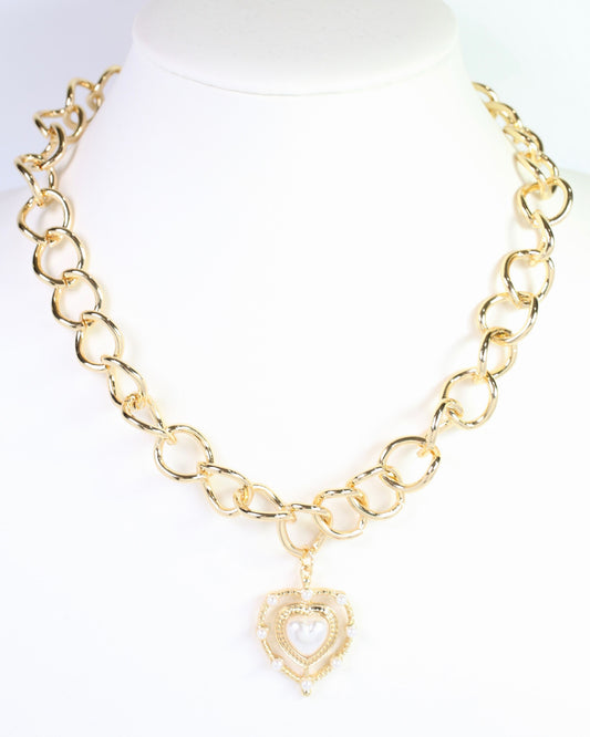 Bartle Chain Necklace with Heart Pendant Gold