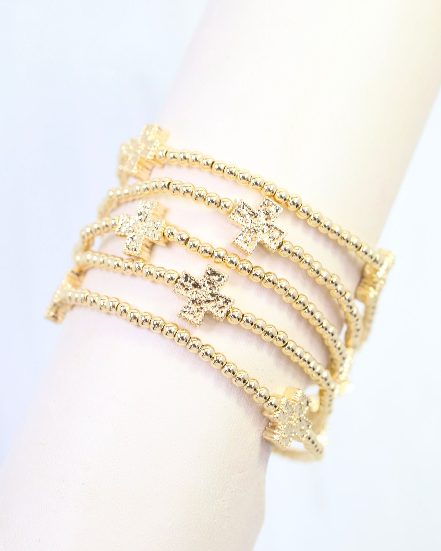 Jolee Beaded Cross Bracelet Set Gold