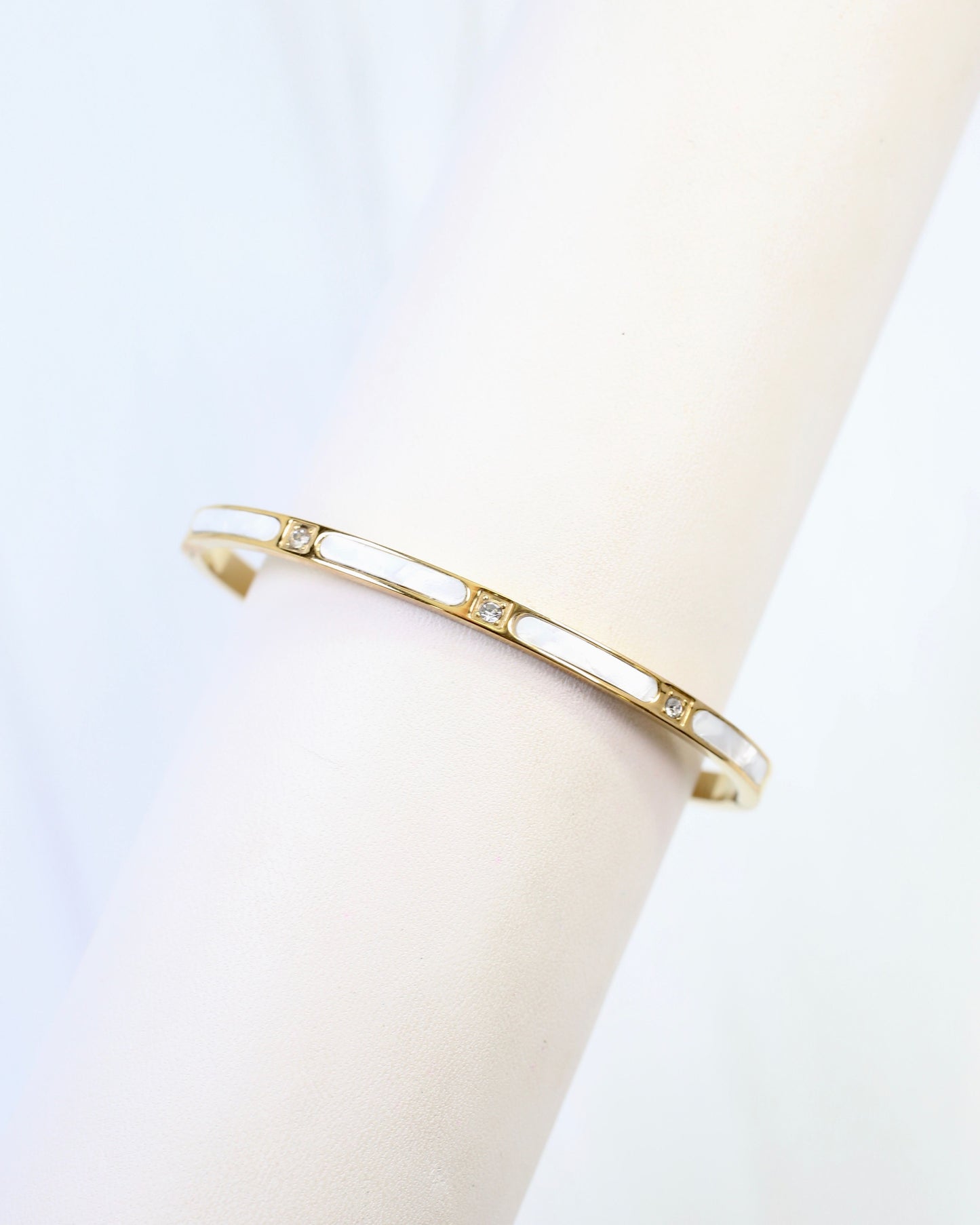 Fairhaven Shell CZ Bangle Bracelet Gold