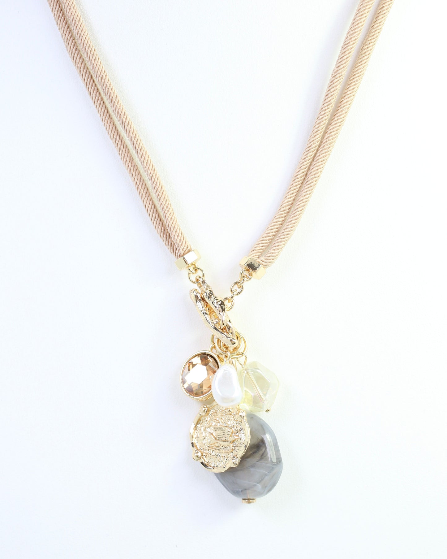 Maritza Coin and Stone Cord Necklace Natural