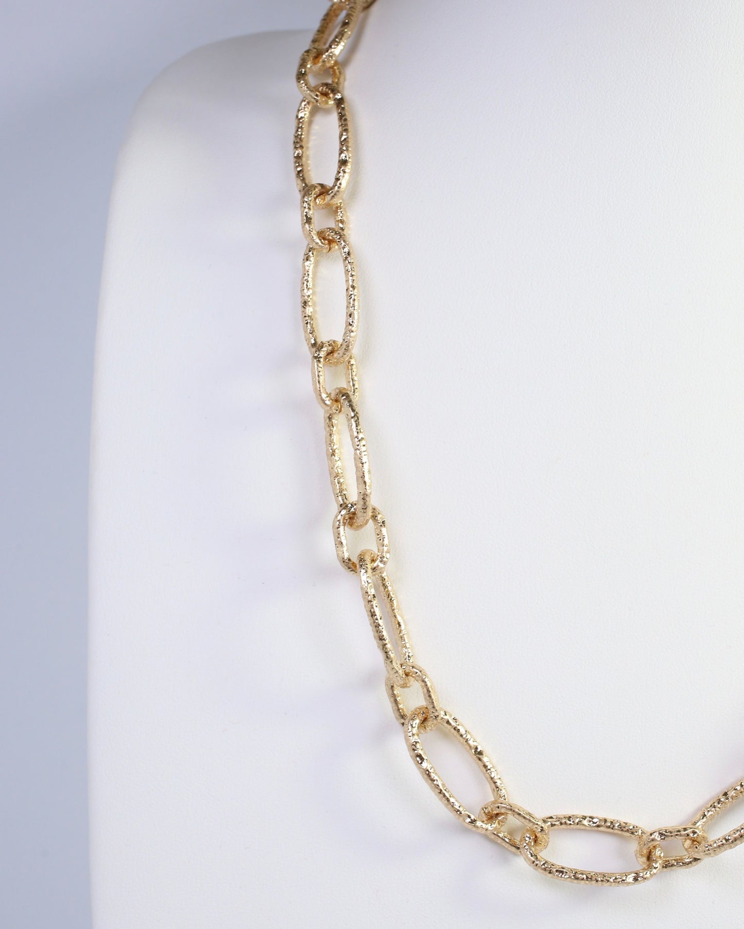Aleah Hammered Oval Link Necklace Worn Gold